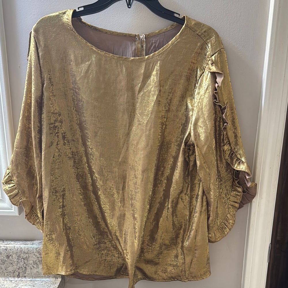 Gold Ruffle Sleeve Top